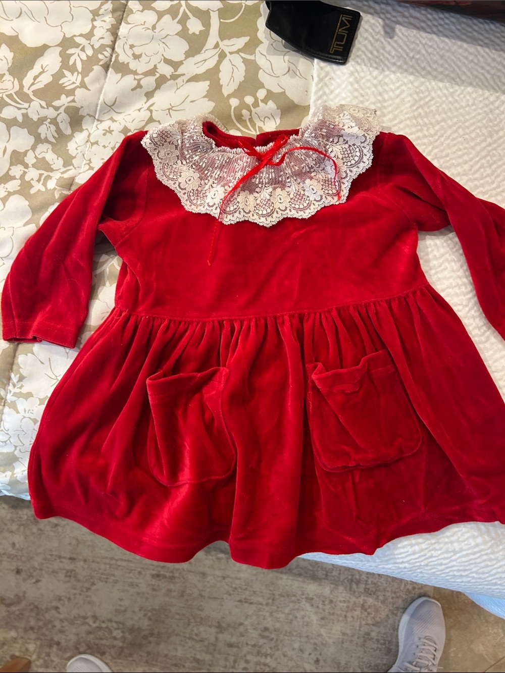 GAP Red Velvet Dress with White Lace Collar